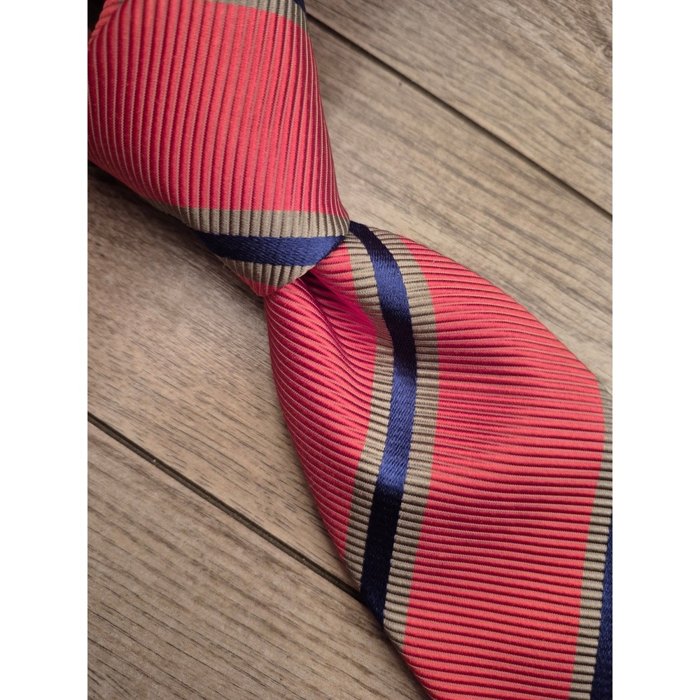Robert Jensen‎ Mens Silk Cotton Striped Tie Coral Pink Blue Hand Sewn Italy